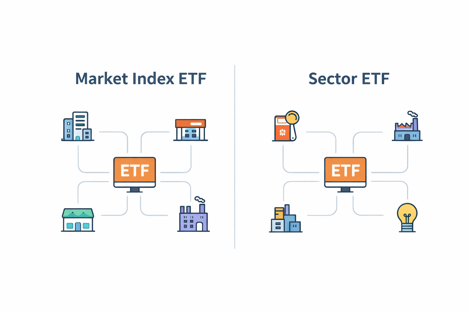ETF가 시장 또는 산업 전체 흐름을 추종하며 분산되는 핵심 아이디어