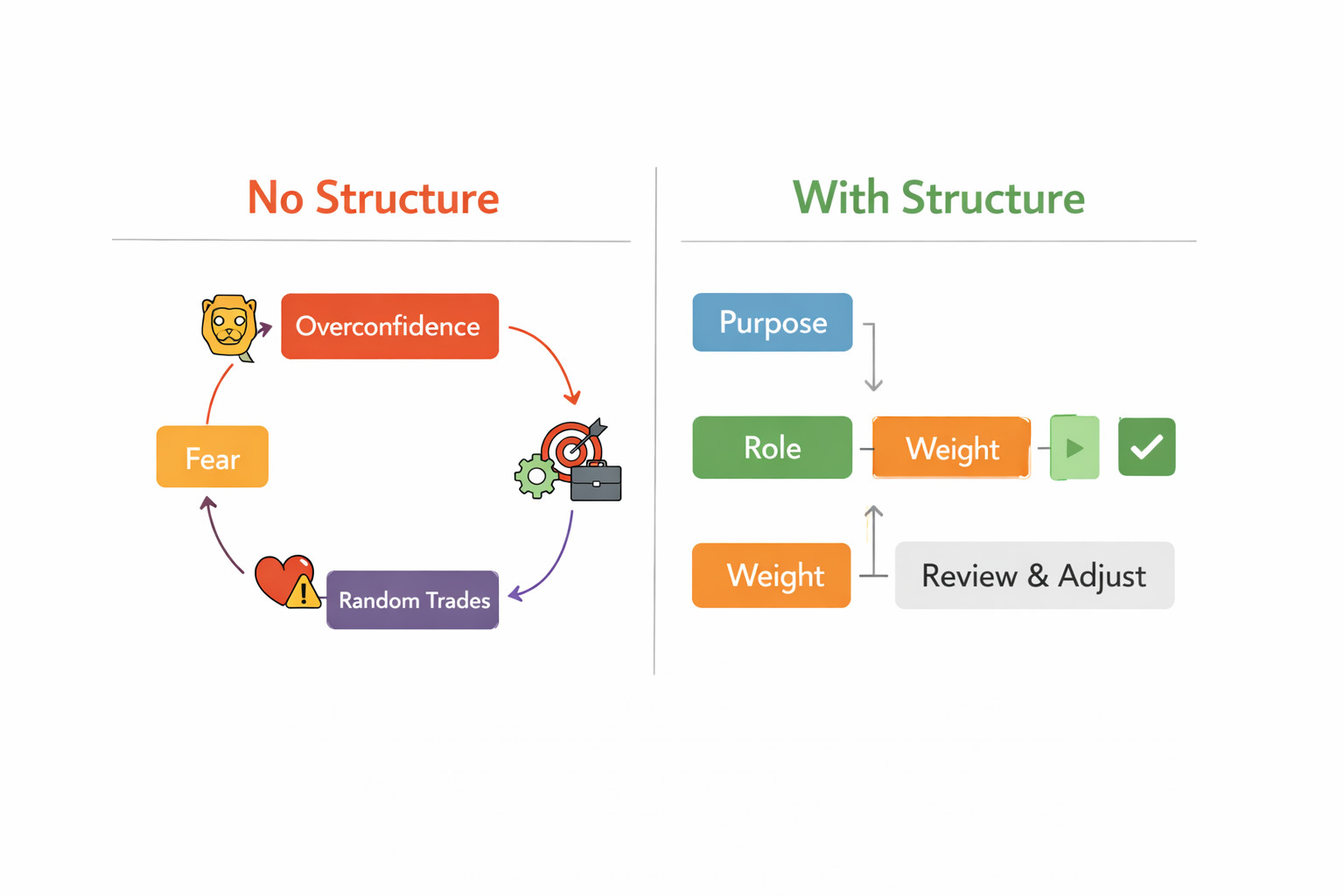 구조가 없을 때 반복되기 쉬운 감정적 매매 흐름을 요약한 인포그래픽