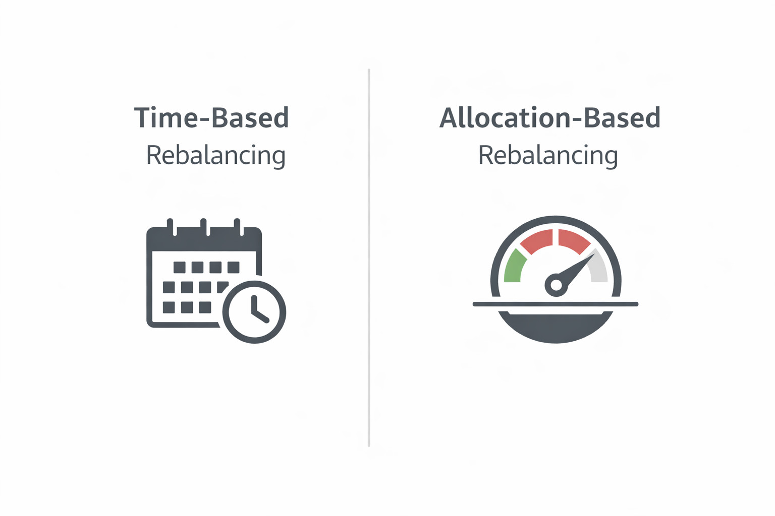 시간 기준 리밸런싱과 비중 기준 리밸런싱의 차이를 비교한 도식